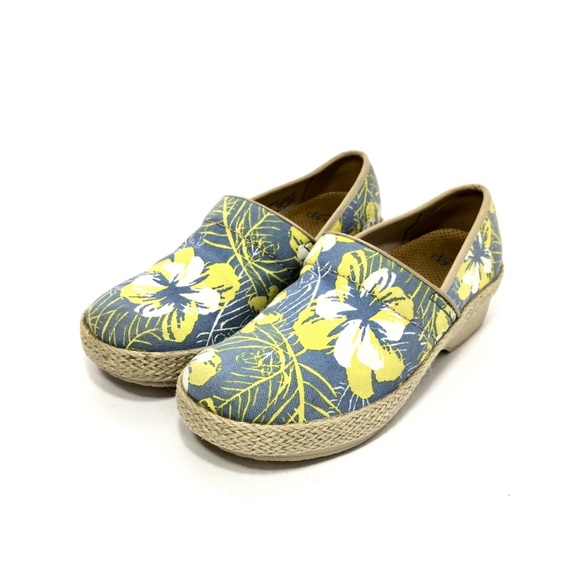 Dansko Blue/Yellow/White Floral Canvas Clogs - Picture 3 of 12